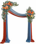 Artificial Wedding Arch Flowers Kit(Pack of 4),2Pcs Artificial Flower Arch Decor, 2Pcs Chiffon Fabric Drapes