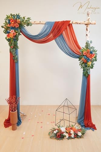 Artificial Wedding Arch Flowers Kit(Pack of 4),2Pcs Artificial Flower Arch Decor, 2Pcs Chiffon Fabric Drapes, alternate view