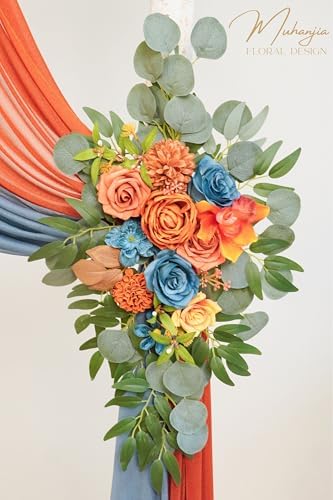 Artificial Wedding Arch Flowers Kit(Pack of 4),2Pcs Artificial Flower Arch Decor, 2Pcs Chiffon Fabric Drapes, alternate view