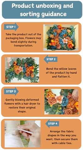 Artificial Wedding Arch Flowers Kit(Pack of 4),2Pcs Artificial Flower Arch Decor, 2Pcs Chiffon Fabric Drapes, alternate view