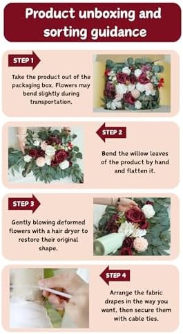 Artificial Wedding Arch Flowers Kit(Pack of 4),2Pcs Artificial Flower Arch Decor, 2Pcs Chiffon Fabric Drapes, alternate view