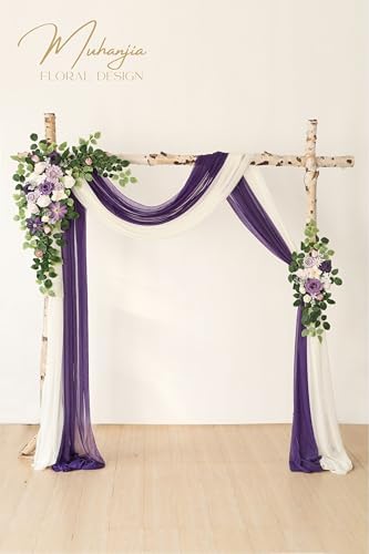 Artificial Wedding Arch Flowers Kit(Pack of 4),2Pcs Artificial Flower Arch Decor, 2Pcs Chiffon Fabric Drapes, alternate view