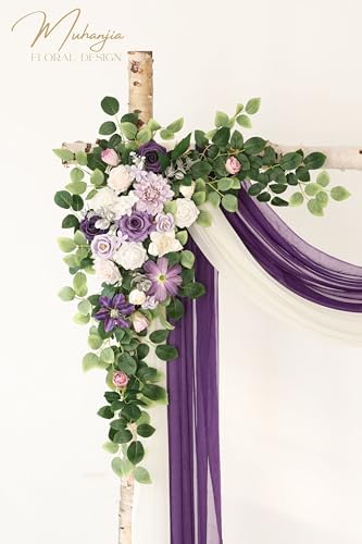 Artificial Wedding Arch Flowers Kit(Pack of 4),2Pcs Artificial Flower Arch Decor, 2Pcs Chiffon Fabric Drapes, alternate view