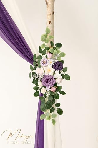 Artificial Wedding Arch Flowers Kit(Pack of 4),2Pcs Artificial Flower Arch Decor, 2Pcs Chiffon Fabric Drapes, alternate view