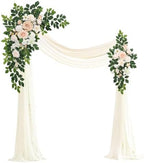 Artificial Wedding Arch Flowers Kit(Pack of 4),2Pcs Artificial Flower Arch Decor, 2Pcs Chiffon Fabric Drapes