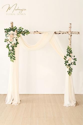 Artificial Wedding Arch Flowers Kit(Pack of 4),2Pcs Artificial Flower Arch Decor, 2Pcs Chiffon Fabric Drapes, alternate view