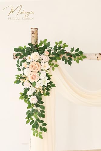 Artificial Wedding Arch Flowers Kit(Pack of 4),2Pcs Artificial Flower Arch Decor, 2Pcs Chiffon Fabric Drapes, alternate view