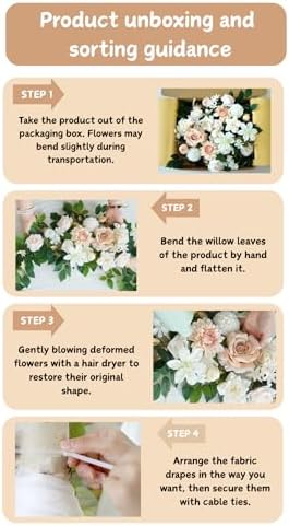 Artificial Wedding Arch Flowers Kit(Pack of 4),2Pcs Artificial Flower Arch Decor, 2Pcs Chiffon Fabric Drapes, alternate view