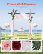 Artificial Wedding Arch Flowers Kit, Pink Wedding Arch Flowers with Drapes Kit- 2 Pcs Floral Arrangement, 2 Pcs, alternate