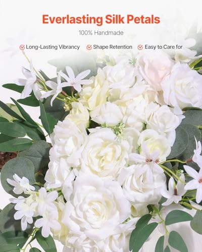 Artificial Wedding Arch Flowers Kit, White Wedding Arch Flowers with Drapes Kit (Pack of 3) - 2 Pcs Floral, alternate view 4