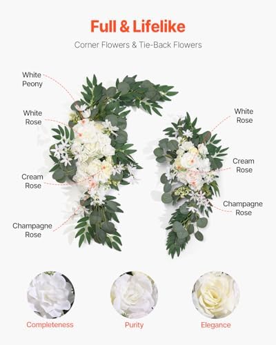 Artificial Wedding Arch Flowers Kit, White Wedding Arch Flowers with Drapes Kit (Pack of 3) - 2 Pcs Floral, alternate view 5