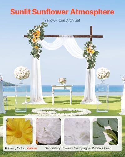 Artificial Wedding Arch Flowers Kit, Yellow Wedding Arch Flowers with Drapes Kit (Pack of 3) - 2 Pcs Floral, alternate view 2