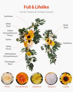 Artificial Wedding Arch Flowers Kit, Yellow Wedding Arch Flowers with Drapes Kit (Pack of 3) - 2 Pcs Floral, alternate view 5