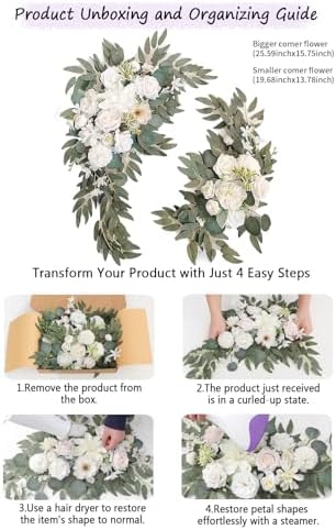 Artificial Wedding Arch Flowers Set of 2, Faux Floral Swag for Wedding Welcome Sign, Ceremony and Reception, alternate view 6