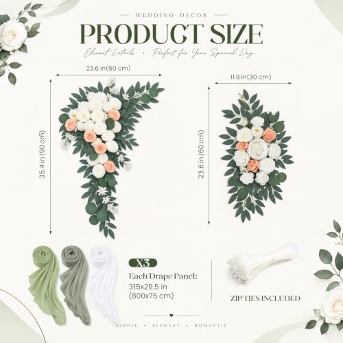 Artificial Wedding Arch Flowers with Drapes Kit-Pack of 5, Green in Green, alternate view 2