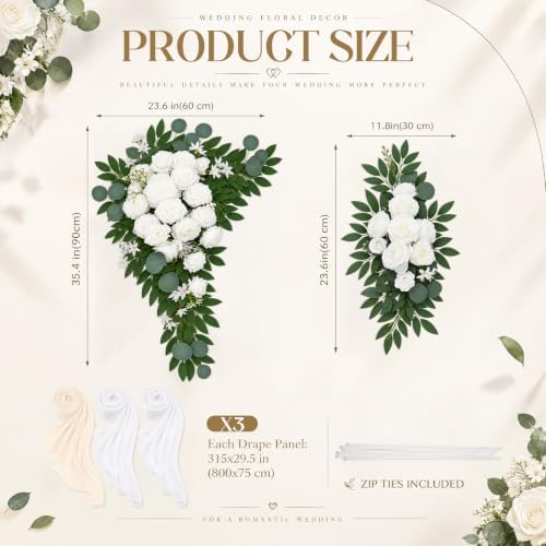 Artificial Wedding Arch Flowers with Drapes Kit-Pack of 5, White in White, alternate view 2
