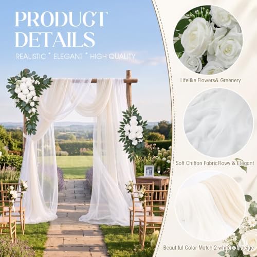 Artificial Wedding Arch Flowers with Drapes Kit-Pack of 5, White in White, alternate view 3