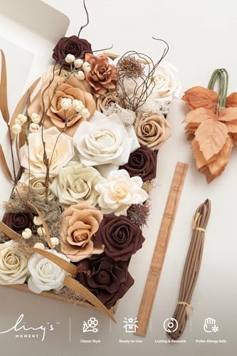 Artificial Wedding Fall Flowers Deluxe Combo, Beige & Brown in Beg-sand Beige & Walnut Brown, alternate view 5