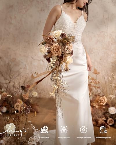 Artificial Wedding Fall Flowers Deluxe Combo, Beige & Brown in Beg-sand Beige & Walnut Brown, alternate view 6