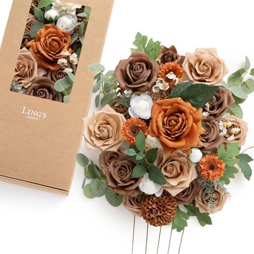 Artificial Wedding Fall Flowers Deluxe Combo, Earth Brown in Earth Brown & Burnt Orange