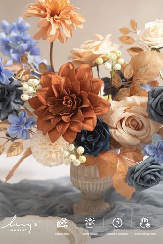 Artificial Wedding Fall Flowers Deluxe Combo, Orange & Navy in Or-burnt Orange & Navy, alternate view 3