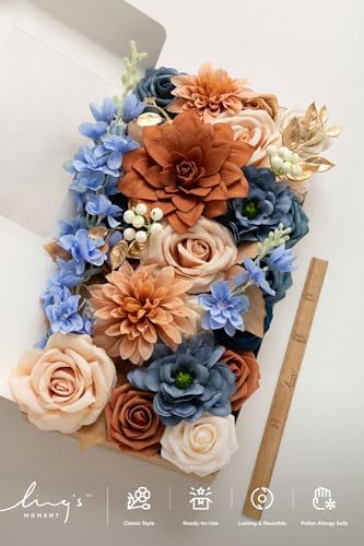Artificial Wedding Fall Flowers Deluxe Combo, Orange & Navy in Or-burnt Orange & Navy, alternate view 5