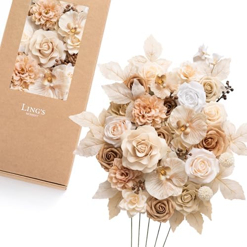 Artificial Wedding Fall Flowers Deluxe Combo, Tawny Beige in Beg-tawny Beige
