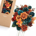 Artificial Wedding Fall Flowers Deluxe Combo, Teal & Orange in Or-teal & Burnt Orange