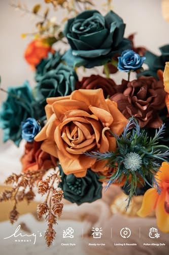 Artificial Wedding Fall Flowers Deluxe Combo, Teal & Orange in Or-teal & Burnt Orange, alternate view 3