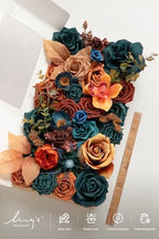 Artificial Wedding Fall Flowers Deluxe Combo, Teal & Orange in Or-teal & Burnt Orange, alternate view 6