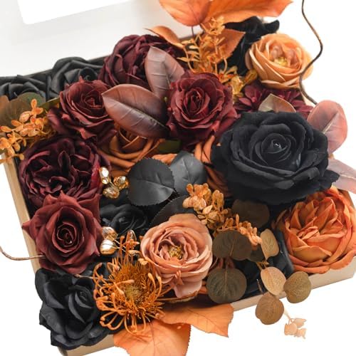 Artificial Wedding Fall Flowers Grand Combo, Black & Orange in Blk-black & Orange