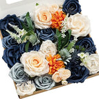 Artificial Wedding Fall Flowers Grand Combo, Navy & Cream in Blu-navy & Cream