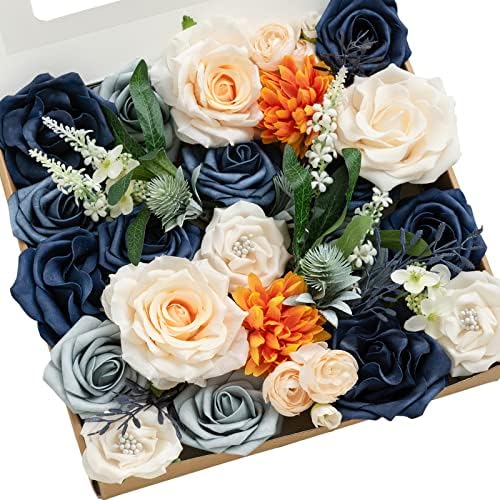 Artificial Wedding Fall Flowers Grand Combo, Navy & Cream in Blu-navy & Cream