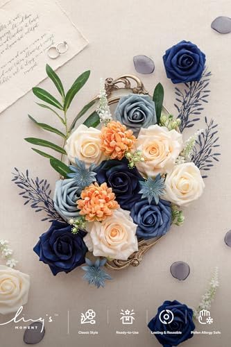 Artificial Wedding Fall Flowers Grand Combo, Navy & Cream in Blu-navy & Cream, alternate view 5