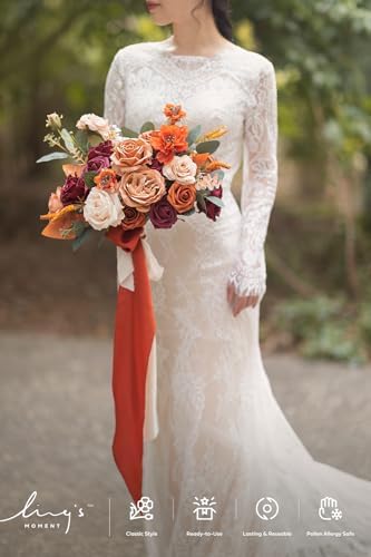 Artificial Wedding Fall Flowers Grand Combo, Orange Burgundy in Or-orange & Burgundy, alternate view 2
