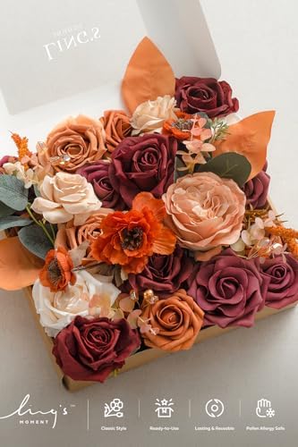 Artificial Wedding Fall Flowers Grand Combo, Orange Burgundy in Or-orange & Burgundy, alternate view 6