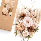 Artificial Wedding Flowers Combo, Beige & Sepia, Deluxe in Beg-beige & Sepia