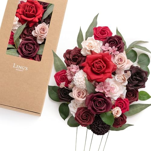Artificial Wedding Flowers Combo, Burgundy & Pink, Deluxe in Burgundy & Powder Pink
