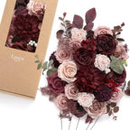 Artificial Wedding Flowers Combo, Dusty Rose & Burgundy, Deluxe in Red-dusty Rose & Burgundy