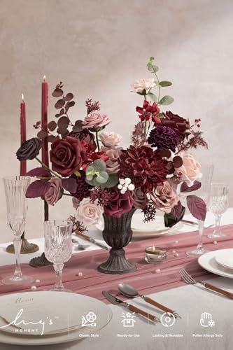 Artificial Wedding Flowers Combo, Dusty Rose & Burgundy, Deluxe in Red-dusty Rose & Burgundy, alternate view 2