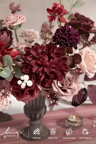Artificial Wedding Flowers Combo, Dusty Rose & Burgundy, Deluxe in Red-dusty Rose & Burgundy, alternate view 3
