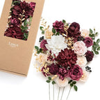 Artificial Wedding Flowers Combo, Marsala&Soft Peach, Deluxe in Red-marsala & Soft Peach