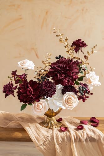 Artificial Wedding Flowers Combo, Marsala&Soft Peach, Deluxe in Red-marsala & Soft Peach, alternate view 2