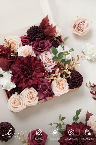 Artificial Wedding Flowers Combo, Marsala & Soft Peach, Grand in Red-marsala & Soft Peach, alternate view 2
