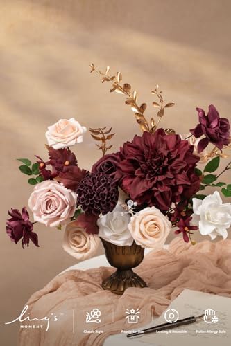 Artificial Wedding Flowers Combo, Marsala & Soft Peach, Grand in Red-marsala & Soft Peach, alternate view 3