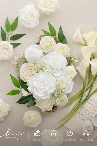 Artificial Wedding Flowers Combo, White & Green, Deluxe in Wht-white & Green, alternate view 2