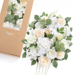 Artificial Wedding Flowers Combo, White & Sage, Deluxe in Wht-white & Sage