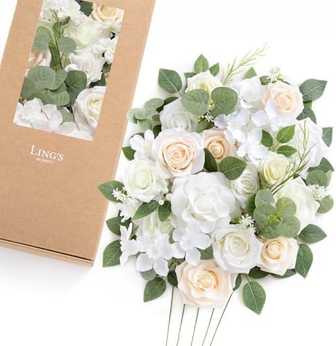 Artificial Wedding Flowers Combo, White & Sage, Deluxe in Wht-white & Sage