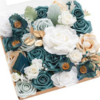 Artificial Wedding Flowers Combo, White & Teal, Grand in Grn-white & Teal