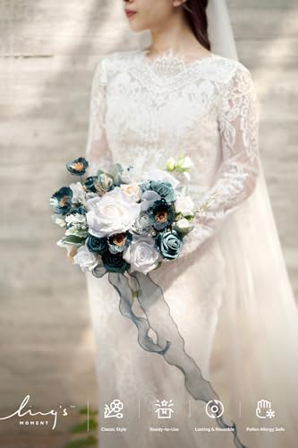 Artificial Wedding Flowers Combo, White & Teal, Grand in Grn-white & Teal, alternate view 2